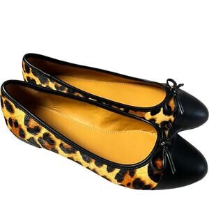 J.Crew Womens Leopard Calf Hair Cap Toe Ballet Low Heel Flats Sz 7